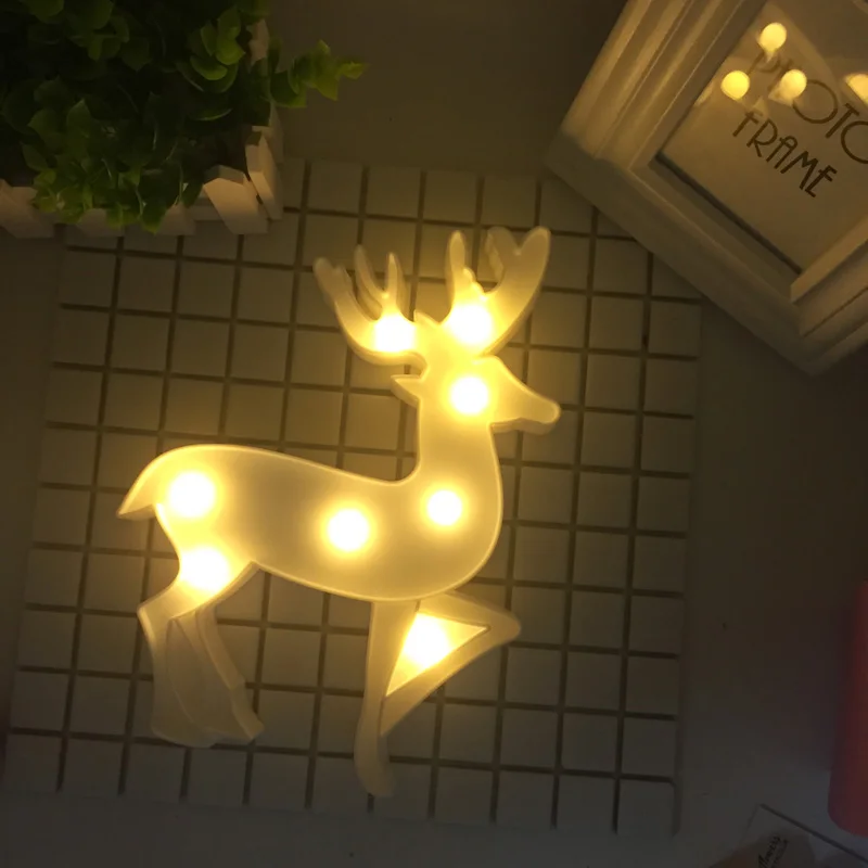 Lovely 3D Led Night Lamp Christmas Decoration Elk Deer Marquee Led Night Lights Warm White Luminaria Led Table Desk Wall Light (15)
