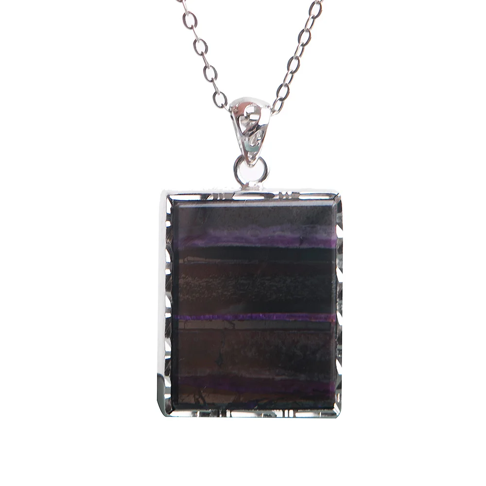 

Genuine Natural Rectangle Pendant Sugilite Stone Beads Gem Crystal Silver Plated Pendants Necklace For Women