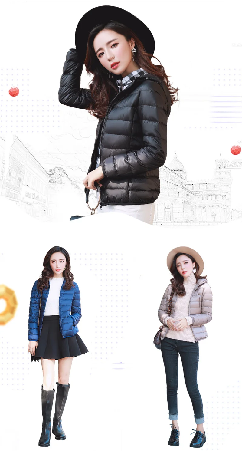 2018 Новый Для женщин пуховики женские Повседневное капюшоном Тонкий Короткие вниз пальто верхняя одежда плюс Размеры легкие тонкие пуховые