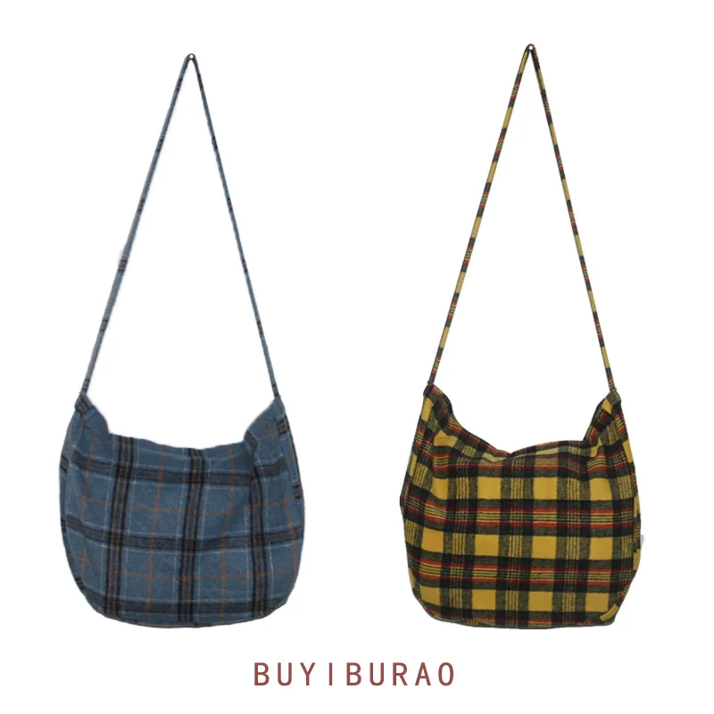 

Wool Tartan Messenger Bag Cross Body Strap Eco Shopping Tote Girl Bag CY 0840
