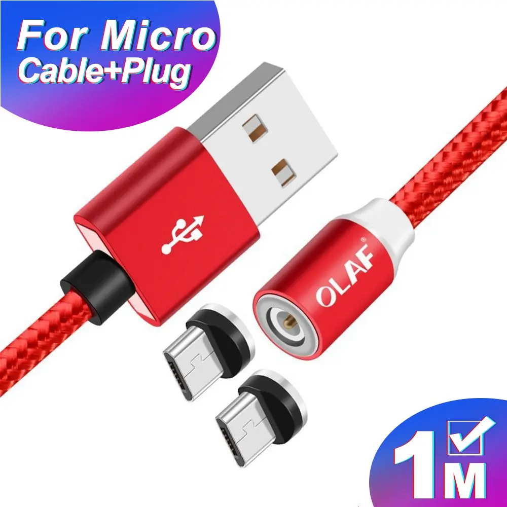 Магнитный Micro USB кабель OLAF 2A Зарядка 1 м 2 м светодиодный магнитный кабель для зарядки и передачи данных для Xiaomi 4X huawei P8 Lite samsung A5 J5 J7 - Цвет: Cable With 2 Plug