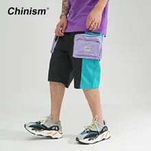 CHINISM Цвет блока лоскутное шорты Карго мужские хип-хоп Multi Карманы брюк шорты Лето Уличная мода хлопковые шорты