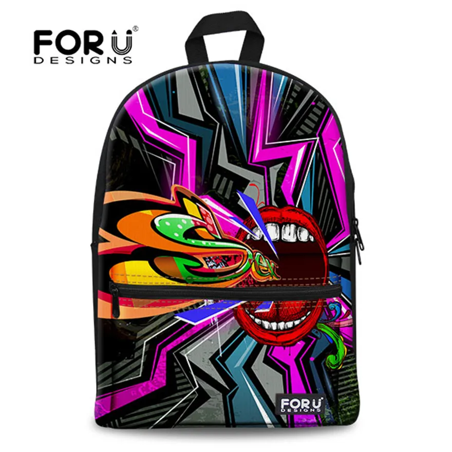 FORUDESIGNS Hippie Graffiti Women Backpack Brands New Student Canvas School Bag Men Cartoon