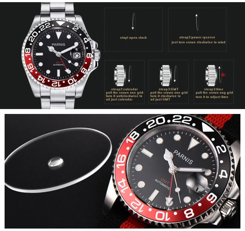 relógios masculinos gmt safira cristal homem mergulhador