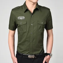 Мужские рубашки Лето с коротким рукавом Военная форма стиль рубашка Мужская s свободная модная повседневная рубашка мужская одежда M-6XL хлопок