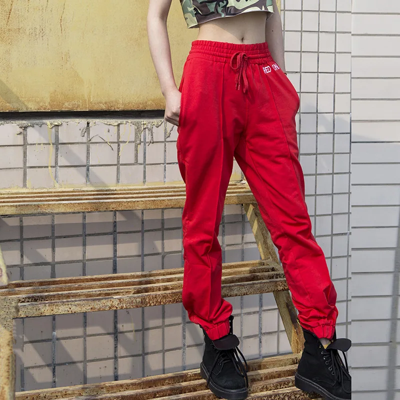 red baggy sweatpants