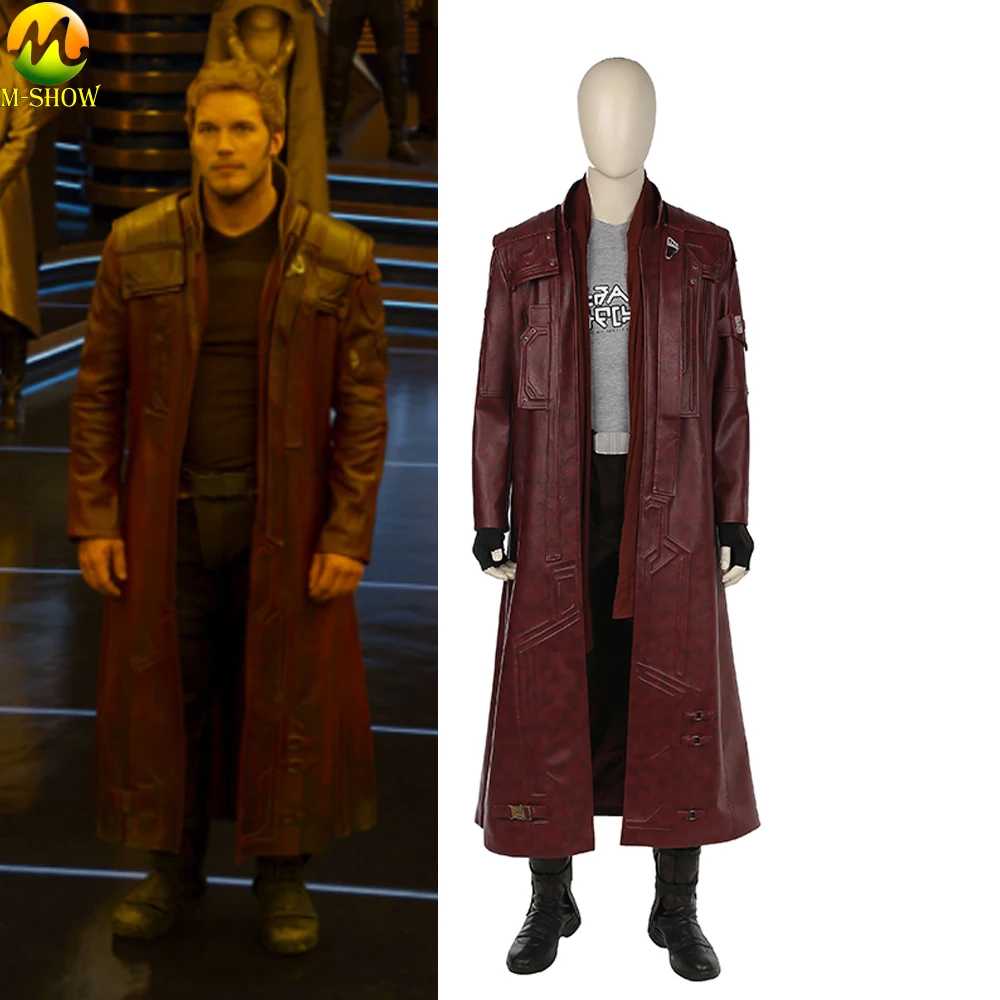 

Guardians Of the Galaxy 2 Star Lord Cosplay Costumes Peter Quill Halloween Cosplay Costume Long Leather Jacket Custom Made