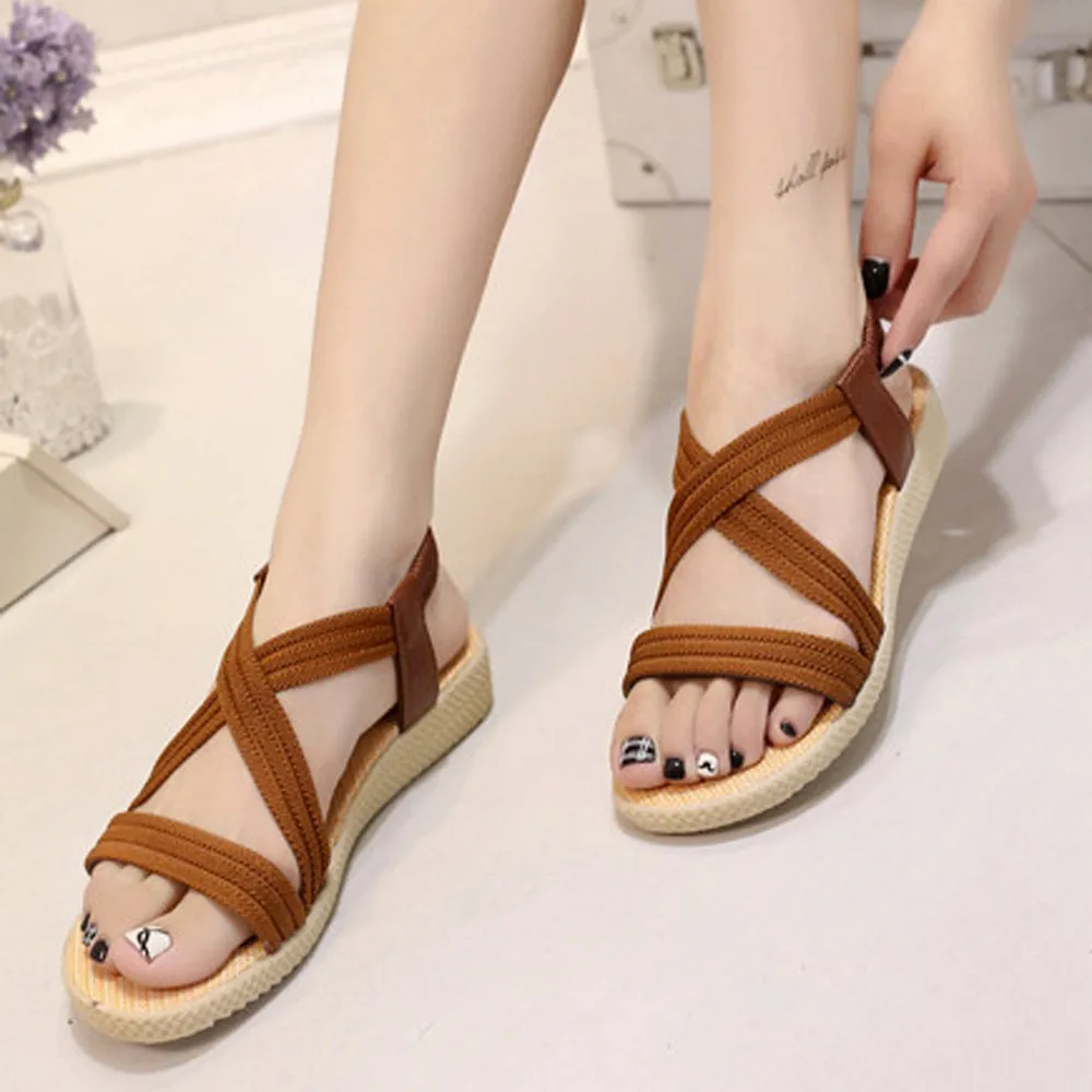 

Nice Summer Casual Women Sandals Flat With Shoes Bandage Bohemia Leisure Lady Sandals Peep-Toe Women Summer Footwear Shoes