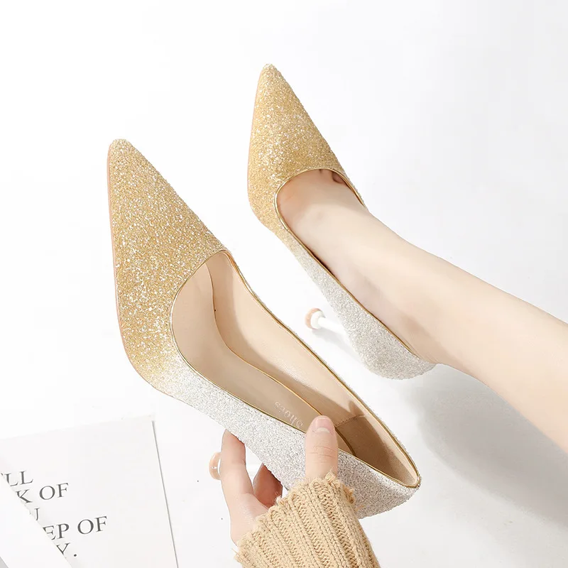 Pointed Sequins Gradient Color High Heel Stiletto Shallow Mouth Women's Shoes Nightclub Slim Women's Shoes