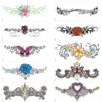 

Temporary Tattoo Chest Back Waterproof Tattoo Lady Flash Tattoo Sticker Fashion Sexy Color Tattoo Stick Pendant Red Flowers