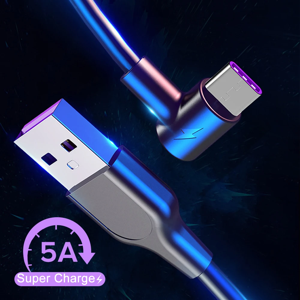 

5A Usb Type C Cable 90 Degree Supercharge Cable for Huawei P30 P20 Lite Nova 5 Pro 5i 4 V20 Fast Charger Kabel Usb 1.5 2 3 Meter