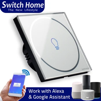 

Work With Alexa Google Home wifi light switch, APP control wifi touch switch, EU/UK gray Glass panel Wireless smart light Switch