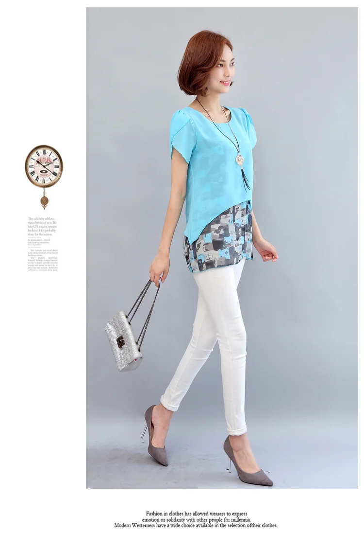 MSSNNG Women Chiffon Blouses Shirts 2018 Summer Plus Size Short Sleeve Elegant Tops Ruffles Print Women Clothing Blusas  (16)