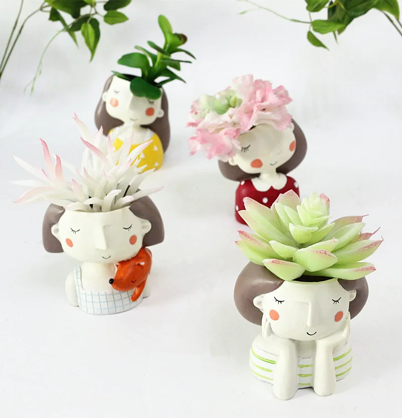 Flone European Style Succulent Plants Planter Pot Flower Girl Plants Vase Mini Bonsai Plants Flower Pot Home Office Decor Craft (24)