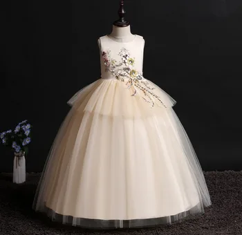 

Lace Applique Long Flower Girl Dress Elegant Wedding Baby Princess Dresses Party Birthday Dress For Girl Kids Dresses BH-738