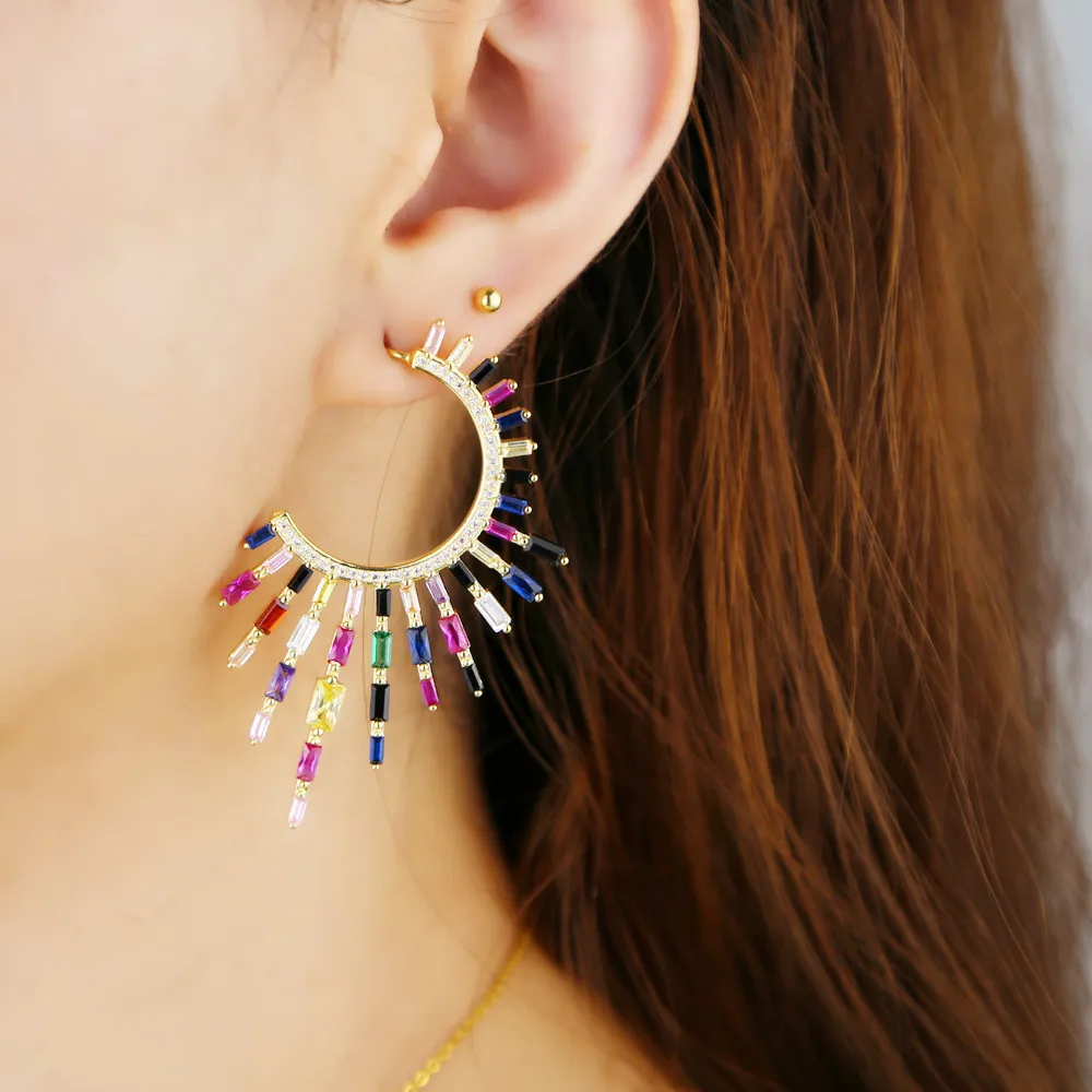 

2019 gorgrous rainbow baguette CZ stud delicate fashion gold/silver women girls earrings charming boho geometric jewelry gifts