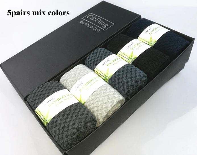 C& Fung, новинка, Брендовые мужские бамбуковые носки, деловые носки, chaussettes homme, партия, calcetines, качество, 5 пар в подарочной упаковке - Цвет: mix