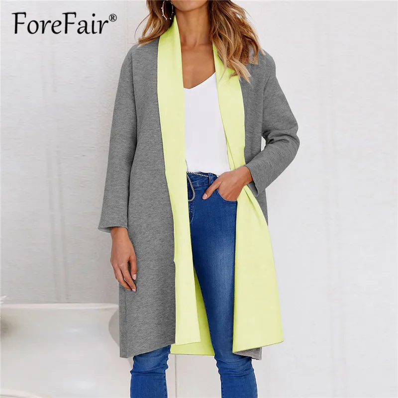 Forefair Long Jacket Women Coat Wide Lapel Pocket Oversize Long Trench Coat Autumn Winter Outerwear Wool Blend Coat Coats