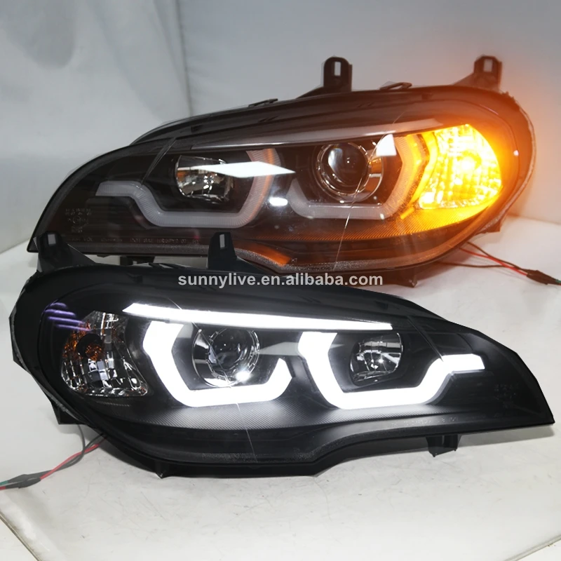 2004 2006 Year For BMW X5 E53 LED Angel Eyes Head Light Lamps Black