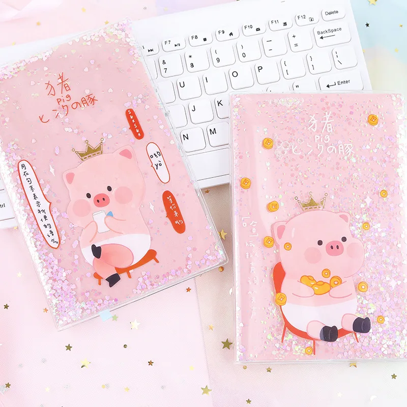 

Cute piglet creative fantasy into oil hand ledger glitter quicksand student notepad plastic cover diary notebook