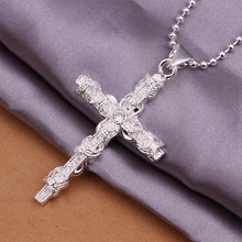925 sterling silver jewellery vogue 2015 sizzling worth silver cross inlay beautiful crystal pendant silver chain males necklace CN359