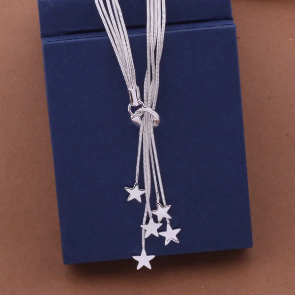 925 длинное ожерелье с подвеской в виде звезды, элегантные серебряные украшения для женщин, ожерелье на цепочке для свадьбы, вечеринки, AN440