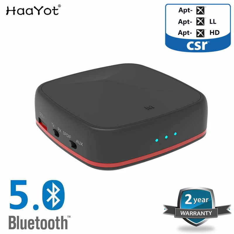 

HAAYOT CSR8675 Bluetooth 5.0 Transmitter Receiver Audio Wireless Adapter Aptx HD Low Latency Optical RCA 3.5mm for TV Headphone
