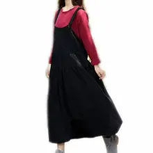 

Ankle Length Suspender Skirt High Quality Women Long Skirt Black Jupe Longue Femme With Pockets