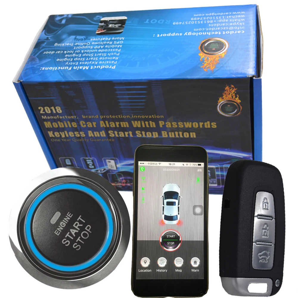 

automotive intelligent rfid gps car alarm system with push button start & stop car engine & smart phone app control car start
