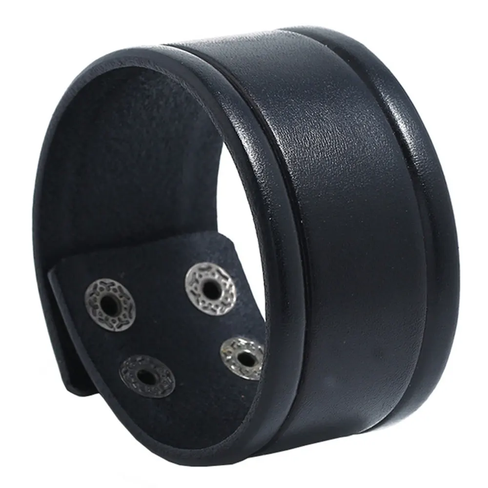 

Black Punk Simple Casual Vintage Wide Handmade Leather Cuff Bangle Male Men Bracelets Fashion Jewelry Wholesale Accessories