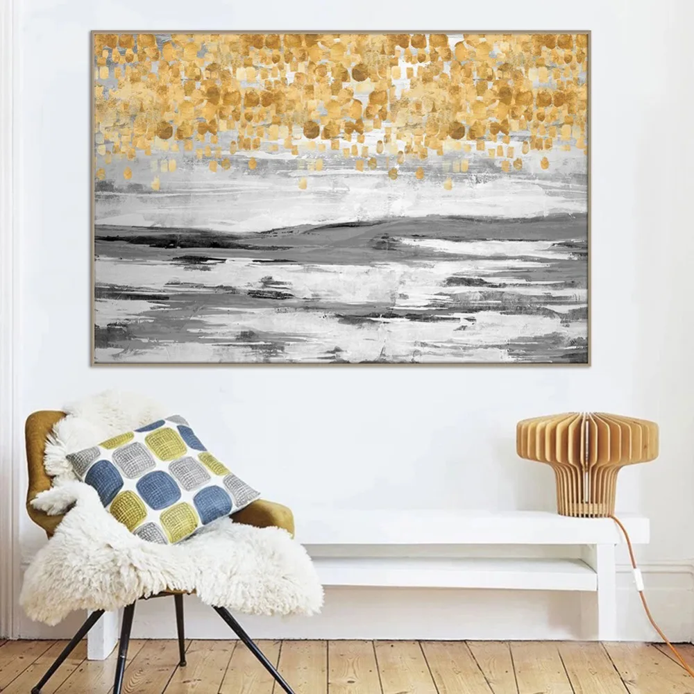 

Modern Nordic Abstract Gray Gold Money Sea Wave Canvas Painting Wall Art Poster and Prints for Living Room Home Decor No Frame