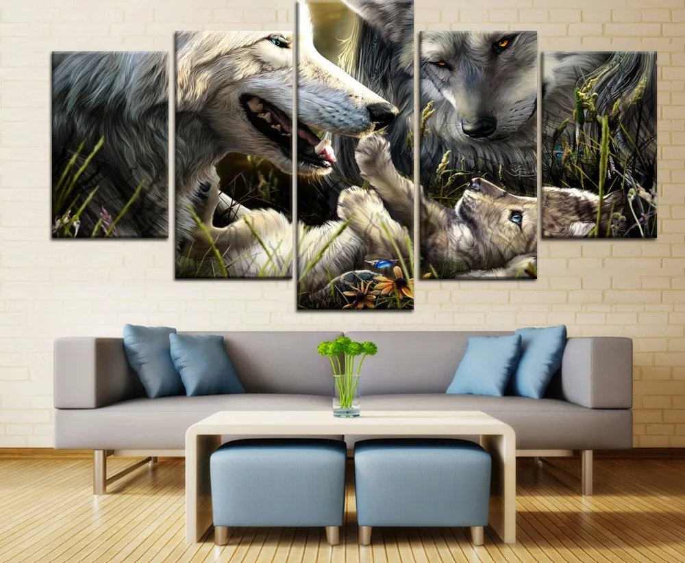 

High Quality HD Printing Canvas Painting Animal Wolves Family Type Poster Artwork Home Room Decorative Modern Living Room Frame