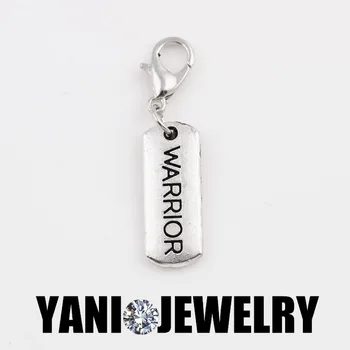 

Wholesale 20pcs/lot Word "WORRIOR" Pendant Charms with Tibetan Silver Charms with Lobster Clasp DIY Handmade Craft