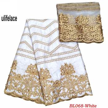 

Hot selling White African bazin Broder Lace Fabric Robe Bazin High Quality Tulle Net African Lace For Sewing Women Dress BL-068