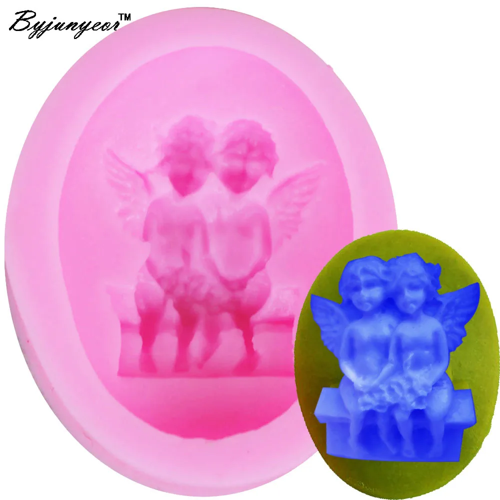 

Byjunyeor F1102 Angel Boy&Girl Shaped Silicone Molds Fondant Cake Decorating Tools Resin Clay Candle Mold Kitchen Baking Moulds