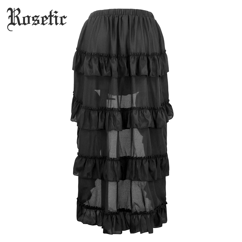 Rosetic, Готическая Женская юбка, черная, плюс размер, асимметричная, Falbala, плиссированная, на шнуровке, на молнии, Клубные, вечерние, винтажные, женские, готические, длинные юбки