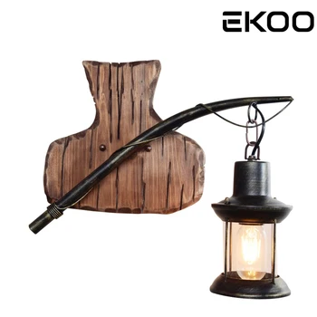 

EKOO Retro industrial wind LOFT solid wood creative personality bar nostalgic restaurant boat wood decorative wall lamp