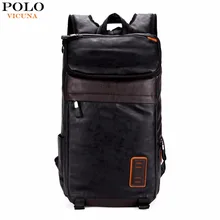 Vicuna polo gran volumen simple patchwork de cuero para hombre casual hombres viajan mochilas de la vendimia mochila bolsa de ordenador portátil de la escuela mochila