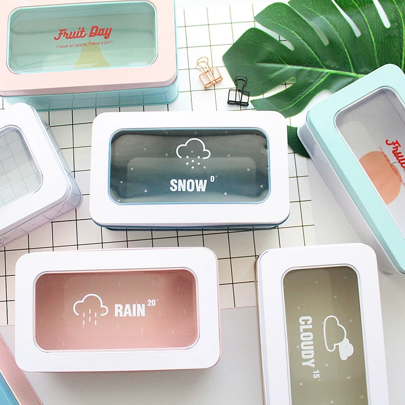 

Creative Mini Tin Box Desktop Sundries Storage Box Postcard/Biscuit/Pencil/Iron Box Coin Keys Jewelry Storage Case Clear Cover
