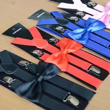 Детские эластичные подтяжки и галстук-бабочка в комплекте, смокинг костюм унисекс, Детская бабочка регулируемые брюки с подтяжками