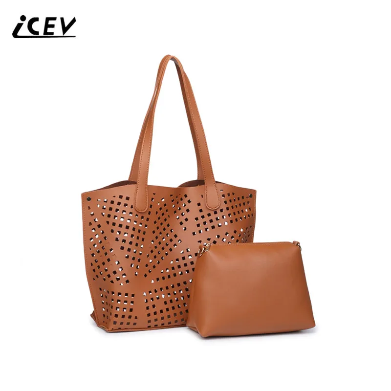 

ICEV New Fashion Hollow Out Women Leather Handbags Bags Handbags Women Famous Brands Ladies Simple Bags Set Bolsa Feminina Sac