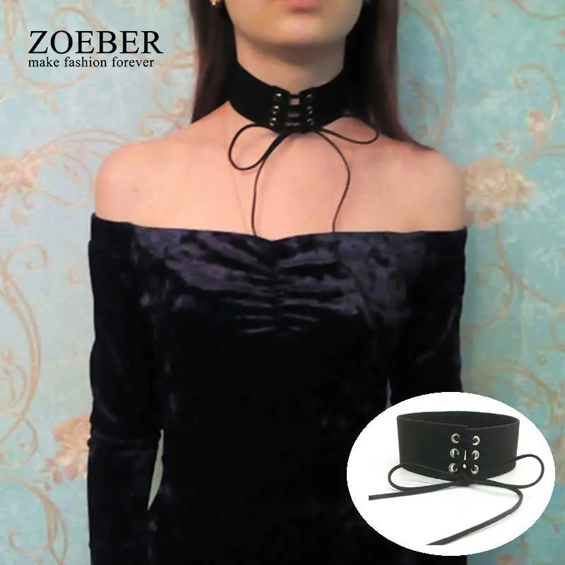 Gothic Leather Choker Lace Up Choker Vintage Jewelry Black Velvet 