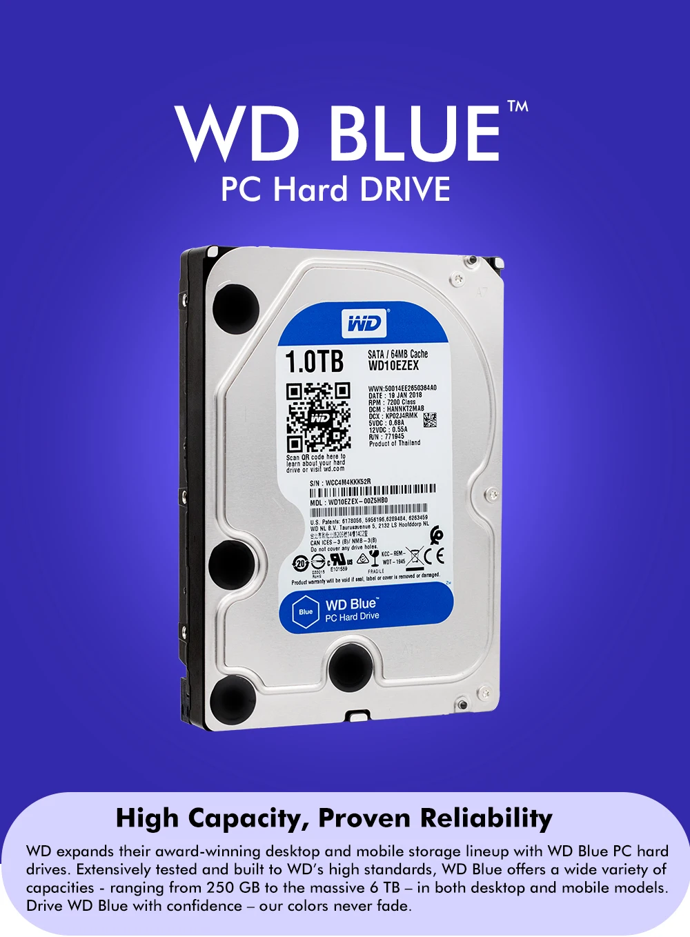 1 ТБ WD синий 3,5 SATA 6 ГБ/сек. HDD sata Внутренний жесткий диск 64 м 7200PPM жёсткий диск настольный жесткий диск для ПК WD10EZEX