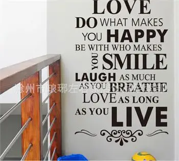 Removable Black White Words Love Smile English Words Wall