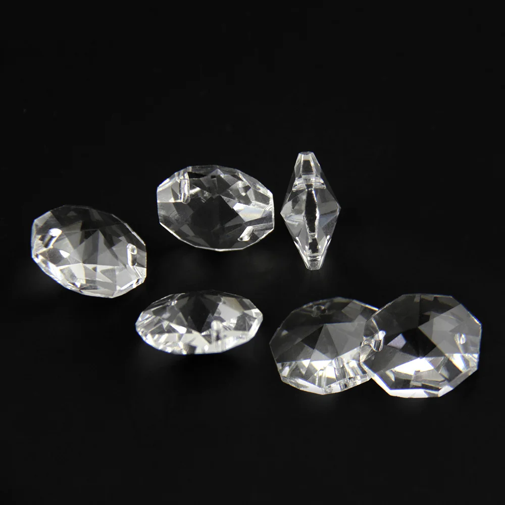 14mm 지우기 2000pcs K9 크리스탈 팔각형 구슬 웨딩 &amp; 홈 장식 액세서리 샹들리에 부품에 대 한 2 구멍