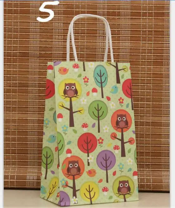 Artigos de Papelaria dos Desenhos Animados da Coruja Bolsa de Papel Bolsas do Presente do Festival Bolsas de Papel com Alças Lote Titular Impresso Kraft 21*13*8cm 10 Pçs - 2 10 Pçs lote titular artigos de papelaria