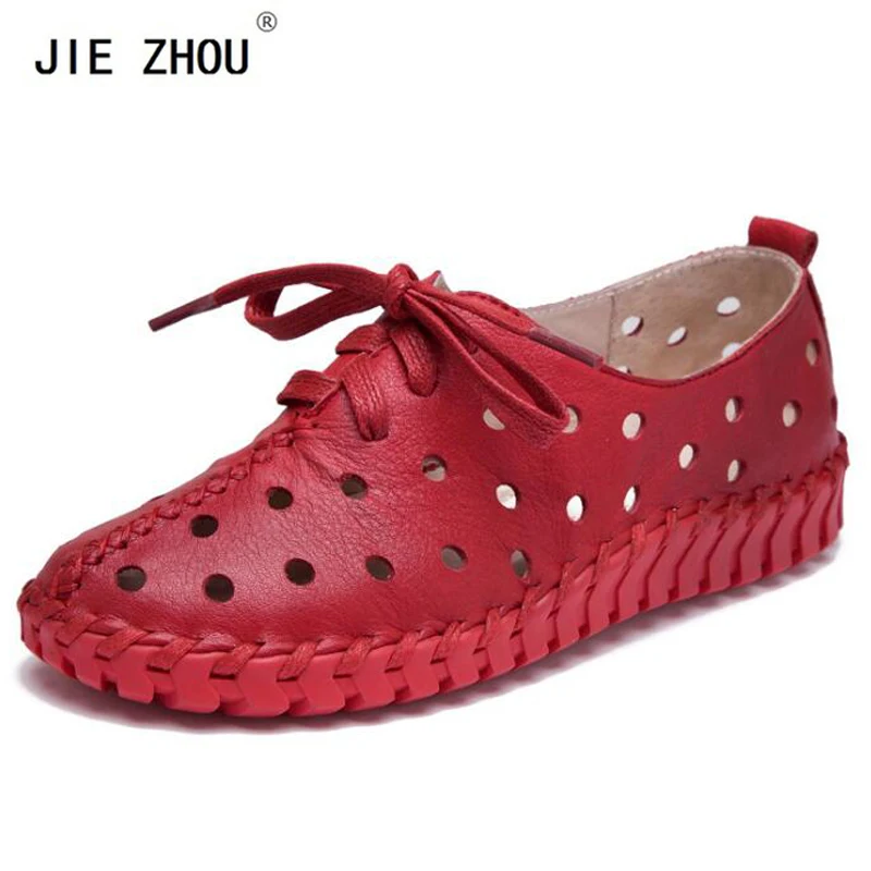 

Summer Sandals New Genuine Leather Shoes Woman Hollow Female Lace Genuine Leather Flats Women shoes Casual shoes Pregnant shoes