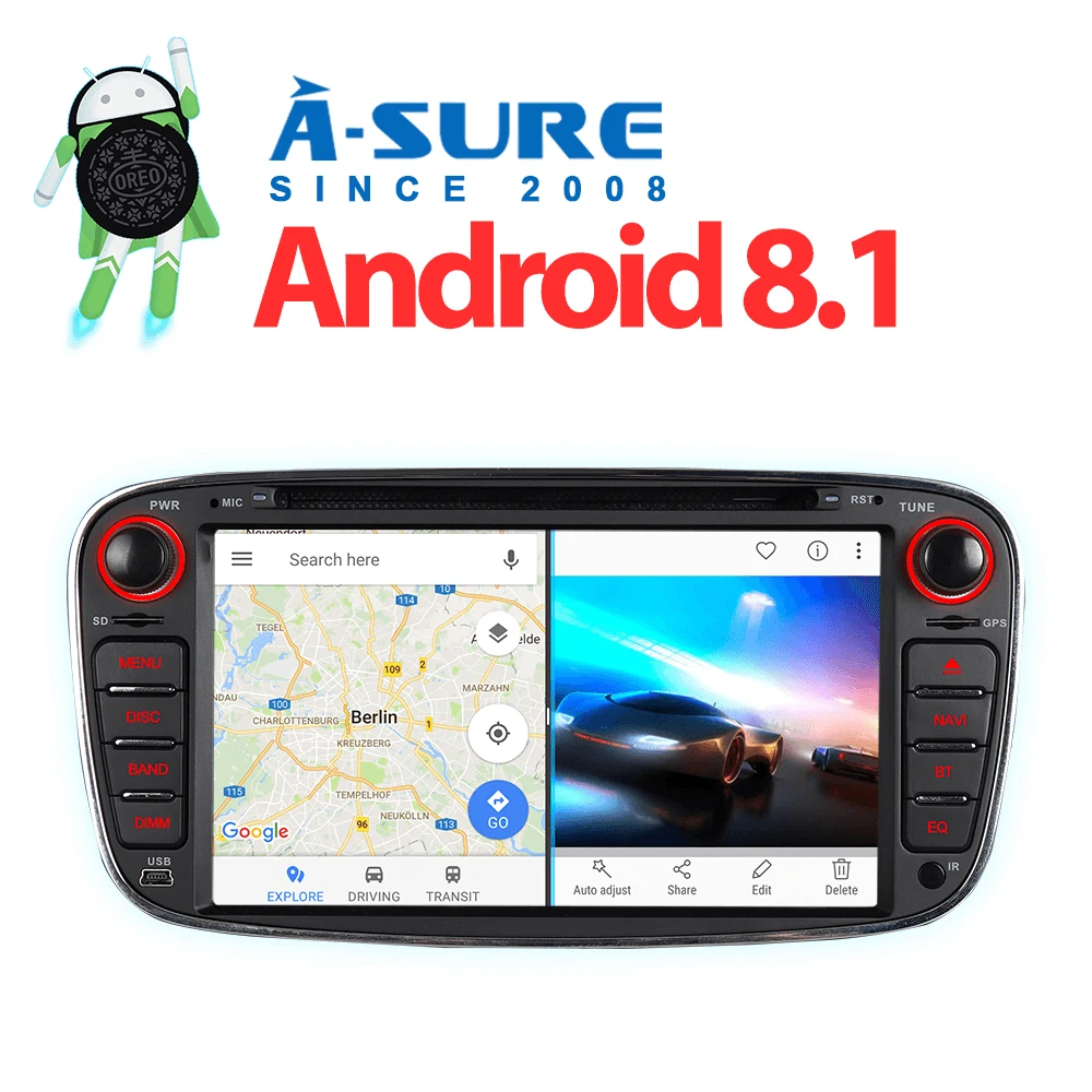 

A-Sure Oreo Core Android 8.1 Double Din Radio DVD Navigation GPS for Ford Focus Mondeo Galaxy S-Max C-Max Kuga 4G OBD DAB+ TPMS