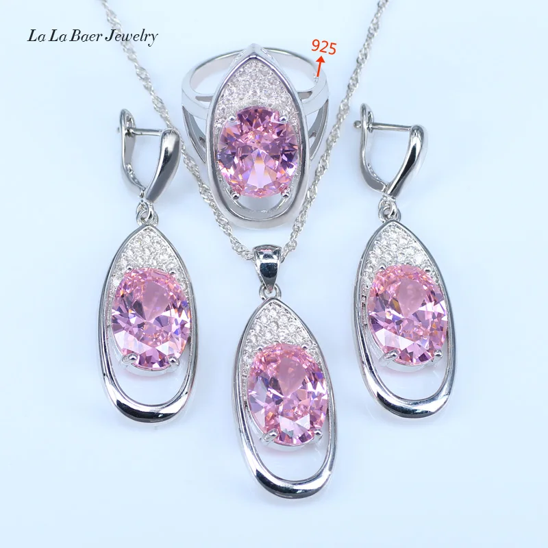 

L&B 2017 Hot Sale Pink Cubic Zircon White Stones 925 Sterling Silver Jewelry Sets For Women Pendant/Necklace/Earrings/Rings