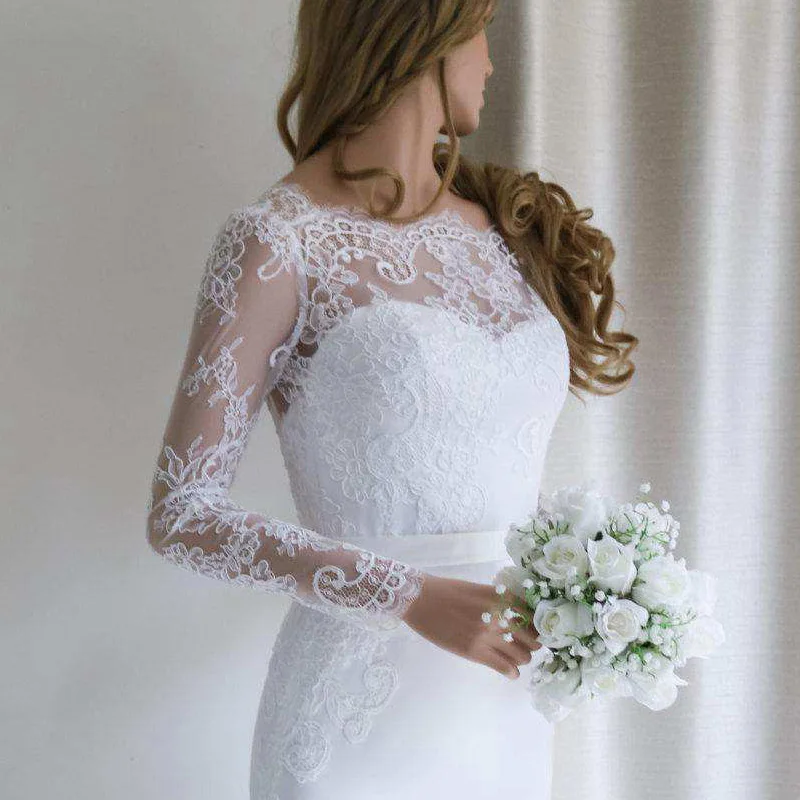 LORIE Русалка свадебное платье с длинным рукавом Vestidos de novia винтажное кружевное Шелковистое атласное свадебное платье с открытой спиной и шлейфом